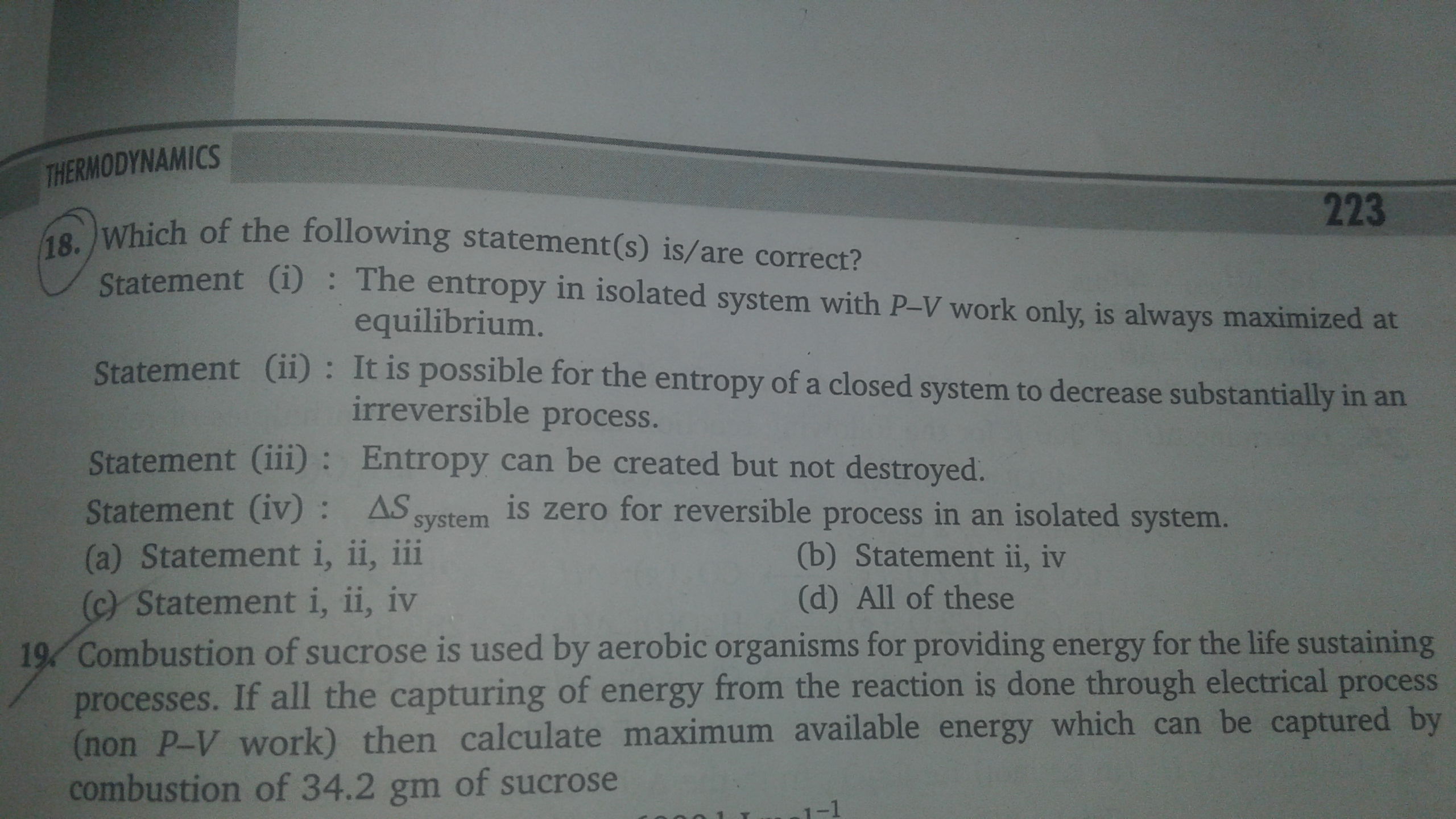 Question image for Q 18 physical chemistry thermodynamics please any